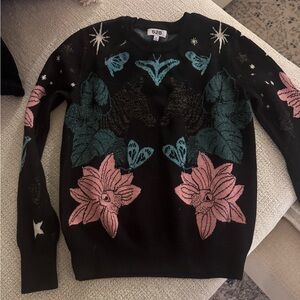 525 America Black Sweater with Pink and Green Floral